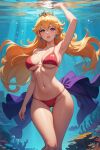 1girl ai_generated big_breasts bikini breasts cartoolover female mario_(series) navel nintendo ocean princess_peach red_bikini red_swimsuit sea solo super_mario_bros. swimsuit underwater water