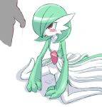 1girl cum cumdrip dripping furry gardevoir hetero nintendo nollety penis pokemon pussy pussy_juice silhouette simple_background solo_focus tears tongue white_background