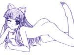  1girl animal_ears ass barefoot cat_ears feet hazuki hazuki_(tsukuyomi) monochrome nude one_eye_closed sketch solo tsukuyomi tsukuyomi_moon_phase tsukuyomi_moonphase wink yaoyorozu-kobo 