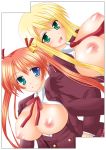 asuna_kagurazaka ayaka_yukihiro bell bells blonde_hair blue_eyes blush breasts breasts_outside erect_nipples green_eyes heterochromia huge_breasts kagurazaka_asuna kizaki_yuuri large_breasts long_hair mahou_sensei_negima mahou_sensei_negima! negima nipples no_bra open_mouth orange_hair ribbon school_uniform schoolgirl serafuku smile twintails yukihiro_ayaka