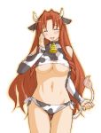 animal_ears areola_slip areolae bell blush breasts chizuru_naba closed_eyes cow_bell cow_ears cow_girl cow_print cow_tail elbow_gloves gloves hair horns kasuga_yukihito long_hair mahou_sensei_negima mahou_sensei_negima! naba_chizuru negima panties side-tie_panties tail underboob underwear