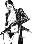  breasts carrie_anne_moss catthouse_studios leather leather_gloves leather_jacket no_bra roadkill solo sunglasses the_matrix trinity_(the_matrix) weapon 