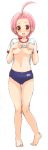 1girl ahoge barefoot blush breasts buruma d: gym_uniform kuzuryu_momoko kuzuryuu_momoko long_image momoko_kuzuryu navel nipples open_mouth pigeon-toed pink_hair red_eyes sakura_koharu shirt_lift short_hair solo sumomomo_momomo sweat tall_image