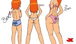 ass ass_crack ben_10 ben_10:_alien_force blue_panties cat_print cover_up embarrassing gwen_tennyson jk jk_(artist) long_hair orange_hair panties pink_panties printed_panties short_hair thong topless underwear