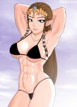  1girl 1girl 1girl abs alluring arms_behind_head athletic_female big_breasts big_breasts big_breasts bikini blue_eyes breasts brown_hair cleavage elee0228 female_abs female_only fit_female looking_at_viewer nintendo pointy_ears pose posing princess_zelda rodjim sensual the_legend_of_zelda voluptuous zelda_(twilight_princess) 