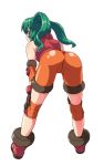  1girl ass bent_over big_ass dike fuck_spot green_eyes green_hair kouda_tomohiro long_hair pussy solo solty_rei solty_revant spandex 