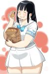  1girl black_hair curvy douraku eating food highres itou_yukino kinoshita_jun'ichi plump ponytail rd_sennou_chousashitsu real_drive school_uniform serafuku solo taiyaki wagashi yukino_itou 