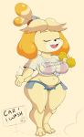 1girl 1girl alternate_costume animal_crossing big_breasts breasts furry impossible_clothes isabelle_(animal_crossing) microshorts minishorts nintendo panties purple_yoshi_draws revealing_clothes shorts tail underwear wet