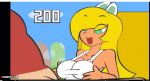 1-up 1_up 1boy 1girl blonde_hair breasts eyebrows from_behind koopa koopa_troopa koopa_troopa_girl minus8 nintendo open_mouth paizuri score tongue watermark xvideos