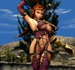 1girl 3d alluring barely_clothed big_breasts breasts brown_hair cleavage cosplay edit exhibitionism hylian isabella_valentine_(cosplay) jewelry midriff nintendo pointy_ears princess_zelda soul_calibur source_filmmaker the_legend_of_zelda tiara twilight_princess w33w33 whip_sword zelda_(twilight_princess)