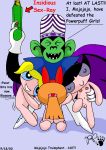  3_girls ass black_hair blonde_hair blossom_(ppg) blue_eyes bob_cut bubbles_(ppg) buttercup_(ppg) cartoon_network erect_nipples fellatio green_eyes hairless_pussy kthanid mojo_jojo multiple_girls nipples nude oral powerpuff_girls pussy pussy_juice red_eyes red_hair siblings sisters small_breasts spread_legs tied_hair twin_tails 