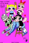  3_girls black_hair blonde_hair blossom_(ppg) blue_eyes bob_cut bubbles_(ppg) buttercup_(ppg) cartoon_network green_eyes kthanid mojo_jojo multiple_girls powerpuff_girls red_eyes red_hair siblings sisters spanking tied_hair twin_tails 