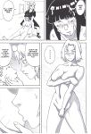  3girls comic covering_breasts covering_crotch hb2 hinata_hyuuga monochrome naruho naruto naruto_shippuden naruto_uzumaki sakura_haruno shounen_jump slut sluts temari whore whores 