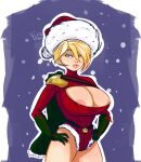  1girl breasts christmas christmas_outfit cleavage cleavage_cutout female_only hands_on_hips power_girl psyto santa_hat 