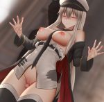 1boy 1girl areola azur_lane bangs bare_shoulders belt big_breasts black_belt black_coat black_jacket black_legwear black_necktie black_neckwear black_thighhighs blurry blurry_background blush bow breasts censored clavicle cleavage closed_mouth coat collared_shirt dutch_angle enterprise_(azur_lane) eyebrows_visible_through_hair female_focus from_behind frottage ginhaha grinding hands_up hat hetero high_resolution indoors invisible_man jacket legs long_hair long_sleeves male mosaic_censoring navel neck_tie necktie_between_breasts nipples no_pants no_skirt nopan nose_blush off_shoulder open_clothes open_coat open_hands open_jacket open_shirt peaked_cap penis pussy shirt sidelocks silver_hair sleeveless sleeveless_shirt solo_focus standing stockings stomach sumata thigh_sex thighs very_long_hair white_hair white_headwear white_shirt