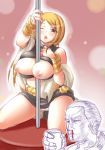  1girl between_breasts blonde_hair blood blush breasts d_kurouri dancer dancer_(fft) final_fantasy final_fantasy_tactics long_hair mustadio_bunansa nipples nosebleed panties pantyshot pole pole_dancing shirt_lift skirt solo stripper stripper_pole sweat underwear 