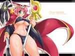  1girl axe bardiche bikini breasts cameltoe cape cleavage detached_sleeves dual_beat erect_nipples female final_fantasy final_fantasy_v green_eyes lenna_charlotte_tycoon necromancer pink_hair raising_heart solo staff swimsuit wallpaper weapon yukitaka 