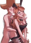 bunny_ears bunnysuit clothed_female_nude_male hair_pull hand_under_clothes male/female miliskiss orange_hair pokemon_sword_&_shield sonia_(pokemon) sordward stockings tied_hands