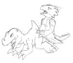  agumon anal digimon irene_(artist) monochrome monodramon 