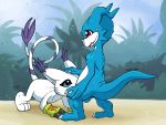 blue_skin digimon fellatio gatomon irene_(artist) on_all_fours veemon white_fur