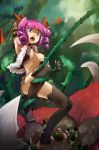 1girl atlus bad_id blood breasts dark_hunter etrian_odyssey kamaboko kamaboko_red nerimono nipples pink_hair plant sekaiju_no_meikyuu short_hair solo tentacle tentacles thighhighs thorns