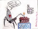  automated_turret cake_(food) chocolate_cake killerfreya portal_(series) portal_(video_game) text weighted_companion_cube 