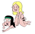 american_dad doggy_position female_only francine_smith hayley_smith strap-on toongrowner white_background yuri