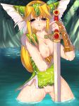  blue_eyes blush breasts censored cum cum_on_body cum_on_breasts cum_on_clothes cum_on_hair cum_on_lower_body cum_on_upper_body facial fingerless_gloves gloves head_wings headwings helmet ionosphere long_hair nature no_panties riesz seiken_densetsu seiken_densetsu_3 sword torn_clothes very_long_hair water weapon wet winged_helmet 