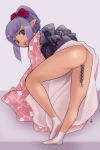 1girl anal anal_beads ass back bent_over censored elf elvaan fe final_fantasy final_fantasy_xi footwear hair_ribbon hair_ribbons highres japanese_clothes kimono long_hair looking_back mosaic_censoring open_mouth pointy_ears prishe purple_eyes purple_hair ribbon ribbons socks solo tabi