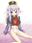 1girl blue_eyes blush elf elvaan female final_fantasy final_fantasy_xi no_panties ocean pointy_ears prishe purple_hair sea solo wet