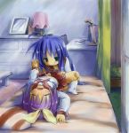  2girls :3 bed closed_eyes feet footwear hiiragi_tsukasa izumi_konata konata_izumi lucky_star multiple_girls sakanaya_nakasa snail snails socks tsukasa_hiiragi yuri 